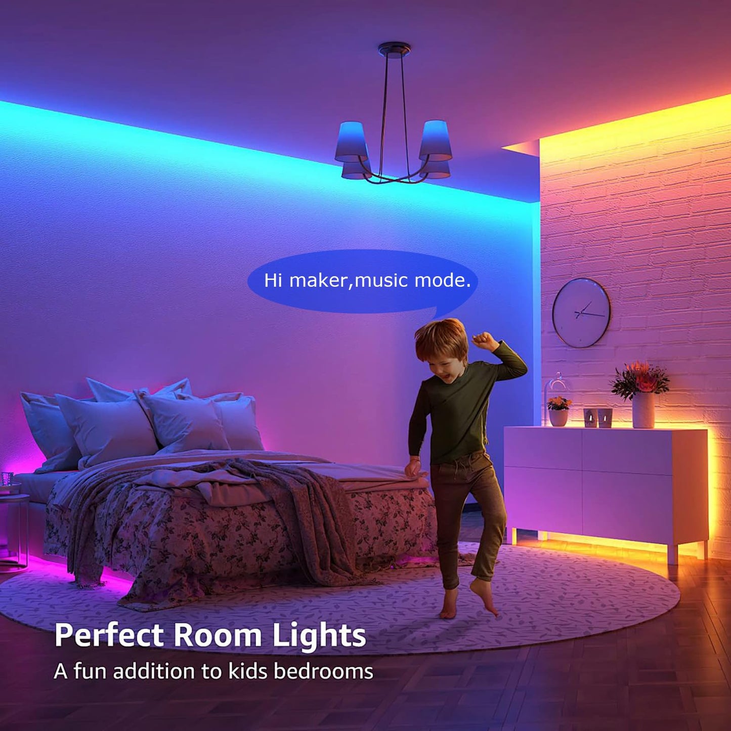 Smart Led Strip Lights,Offline Voice Control RGBW Light Strip No App Required, Music Sync Dimmable Color Changing 10 Voice Commands with Warm White, Perfect for Bedroom Basements Kids Room Gaming