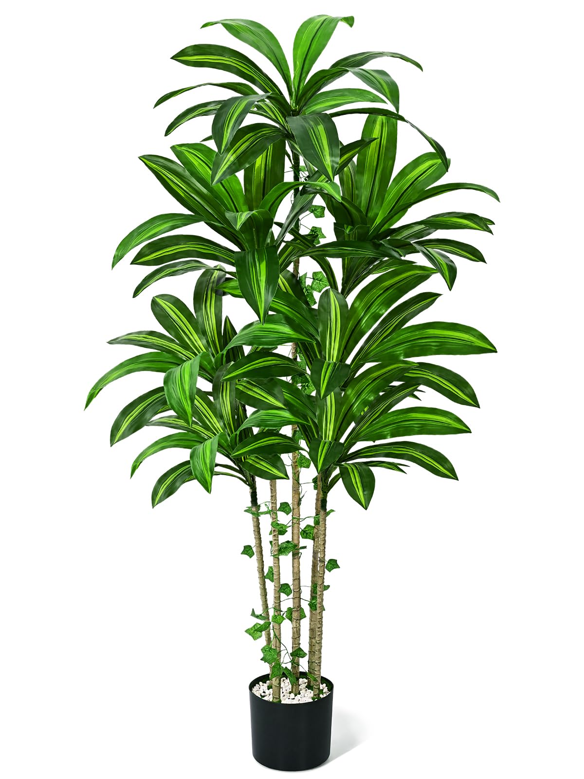 Dolicer 5FT Tall Look Real Artificial Dracaena Tree Indoor with Black Planter, Realistic Artificial Fake Faux Indoor Plants with Natural Trunk and Lifelike Leaves for Home Office Living Room