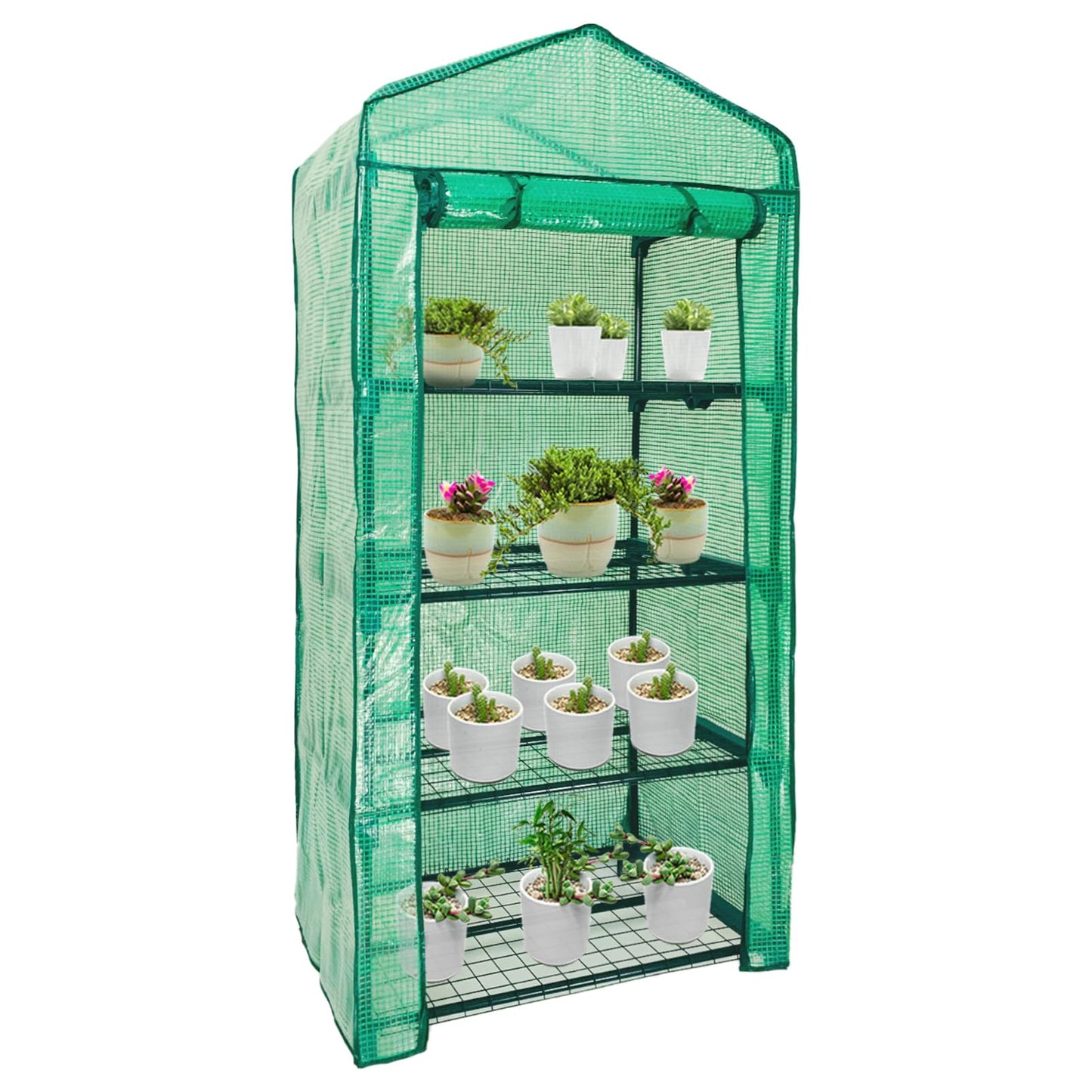 Mini Greenhouse for Outdoor Indoor,4 Tier Small Portable Green Houses with Improved PE Cover,Roll-up Zipper Warm House,Grow House for Seedling and Plant Growing (64x27x20inch),Green