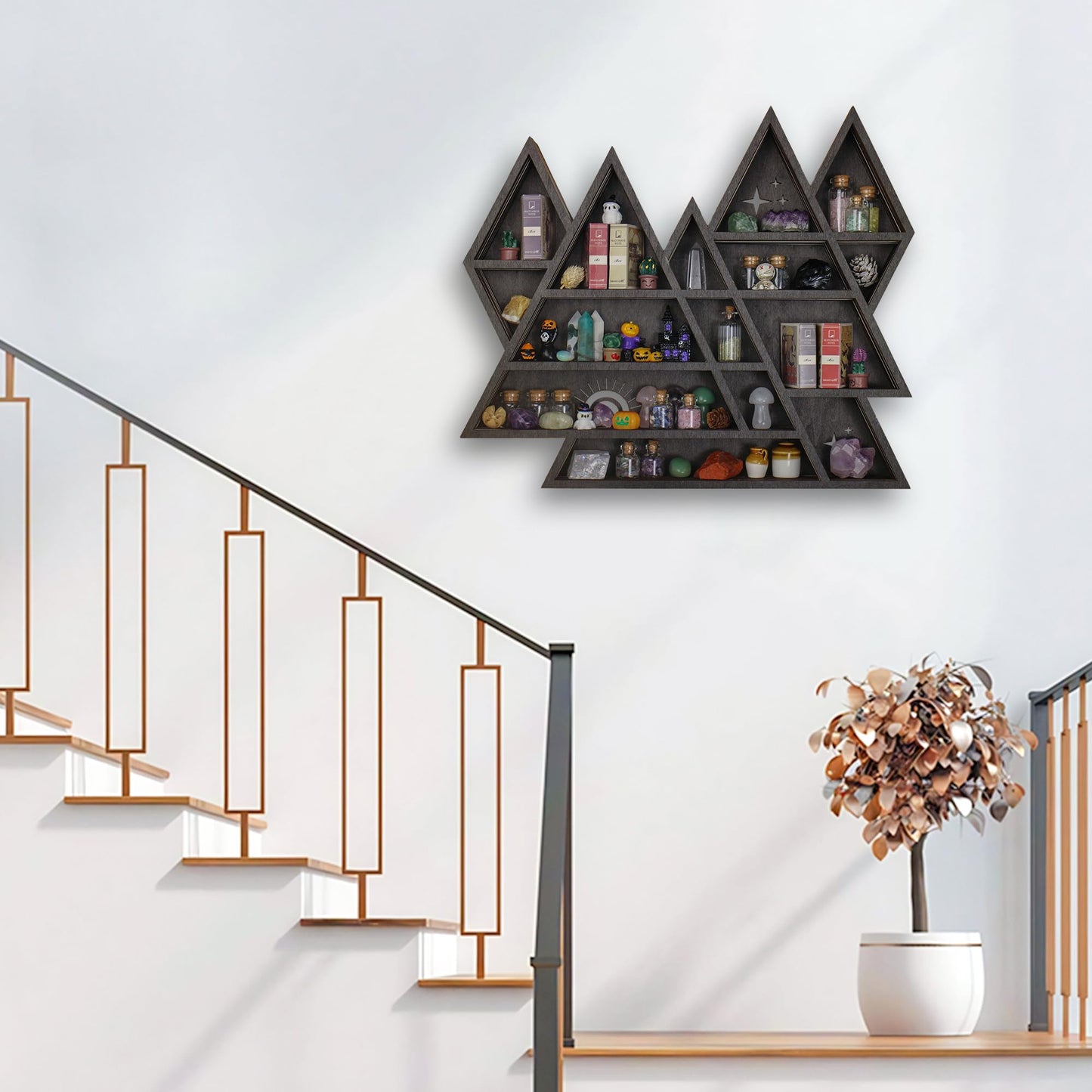 Triangle Mountain Crystal Shelf Display for Wall, Rock Gem Healing Stone Collections Display Shelf, Crystal Holder Trinket Organizer Knick Knack Shelf, Witchy Decor Gift for Women - 2025 UPGRADED