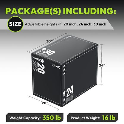 HANDBODE Plyometric Jump Box – 3-in-1 Plyo Box with Durable High-Density Foam Core and Non-Slip Surface for Squats, Box Jumps and Home Gym Workouts, 30”x24”x20”, White Stripes