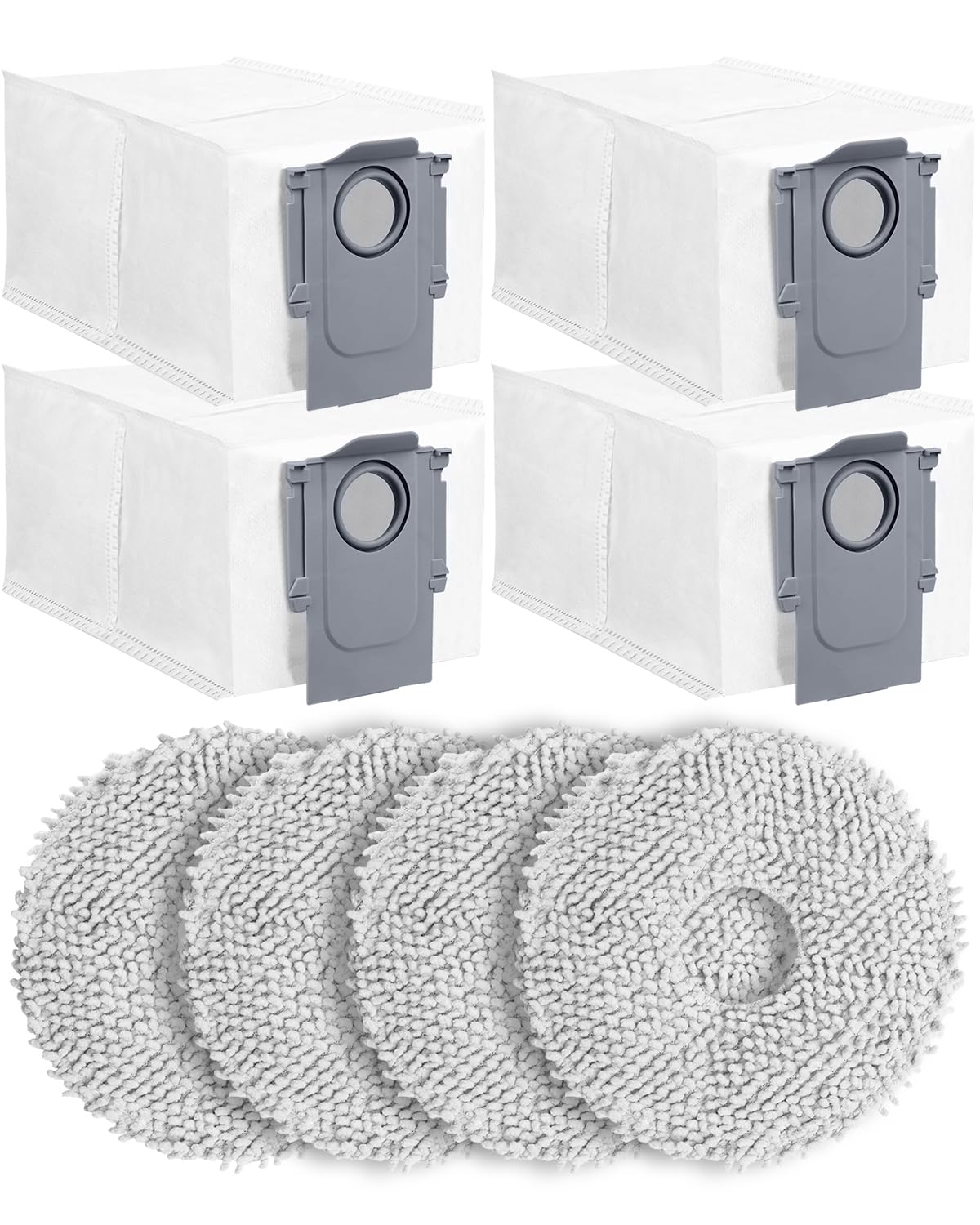 8Pack Replacement Parts Accessories Compatible for Roborock Qrevo Series, Saros 10R,Qrevo Curv,Qrevo Edge,Qrevo Edge S5A,QV 35A,Qrevo S5V Robot Vacuum,Spare Accessories Kit with 4 Dust Bags,4 Mop Pads