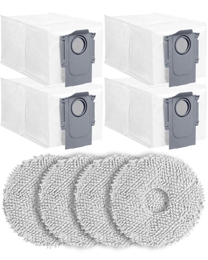 8Pack Replacement Parts Accessories Compatible for Roborock Qrevo Series, Saros 10R,Qrevo Curv,Qrevo Edge,Qrevo Edge S5A,QV 35A,Qrevo S5V Robot Vacuum,Spare Accessories Kit with 4 Dust Bags,4 Mop Pads