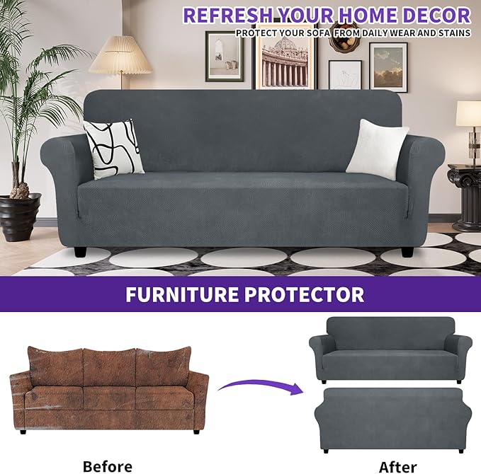 ZNSAYOTX Oversized Super Stretch Couch Cover, New Striped Sofa Covers