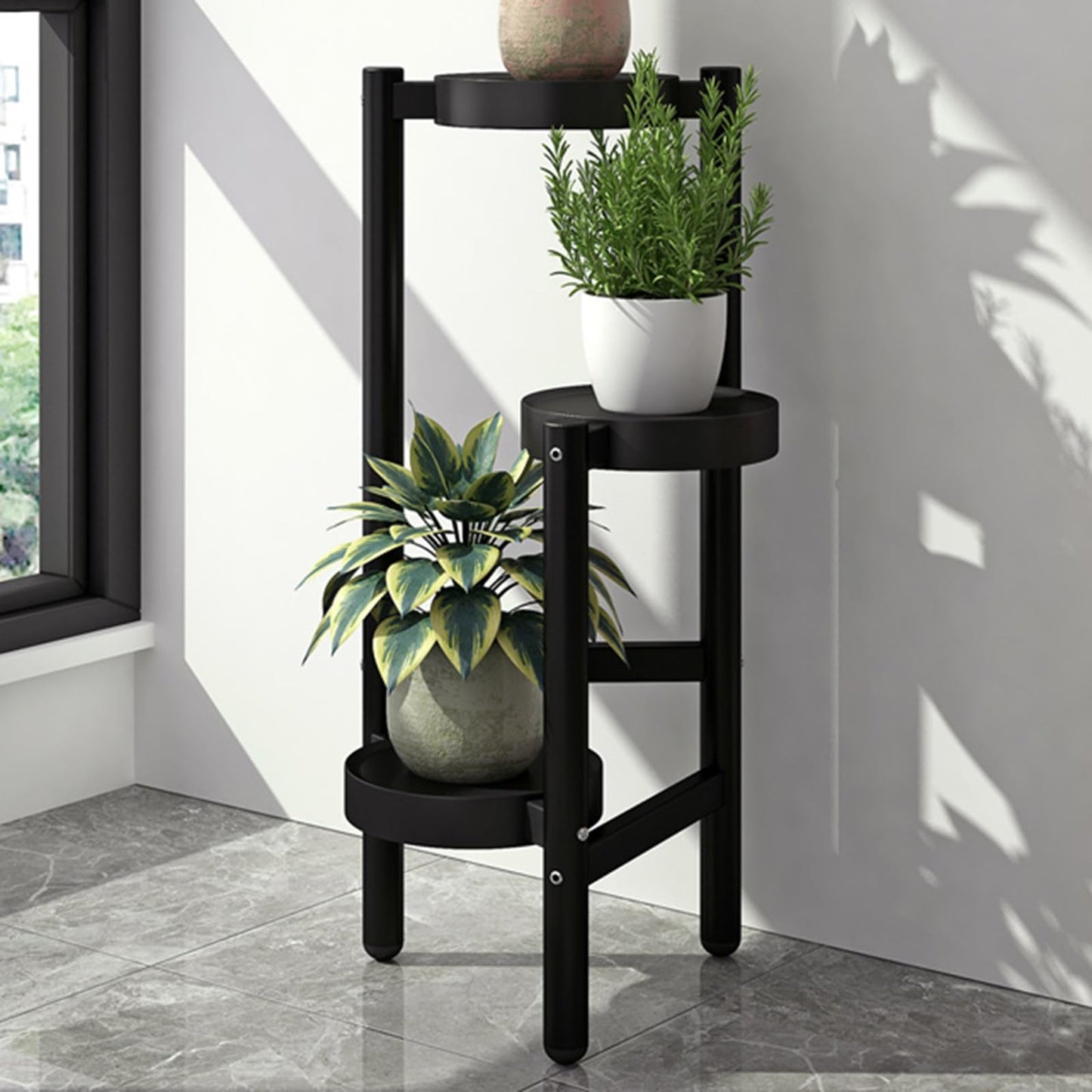 Yajuer Plant Stand Outdoor, Corner Tierd Metal Flower Shelf Pot Holder, 4 Tier Metal Plant Shelf for Living Room(Black)