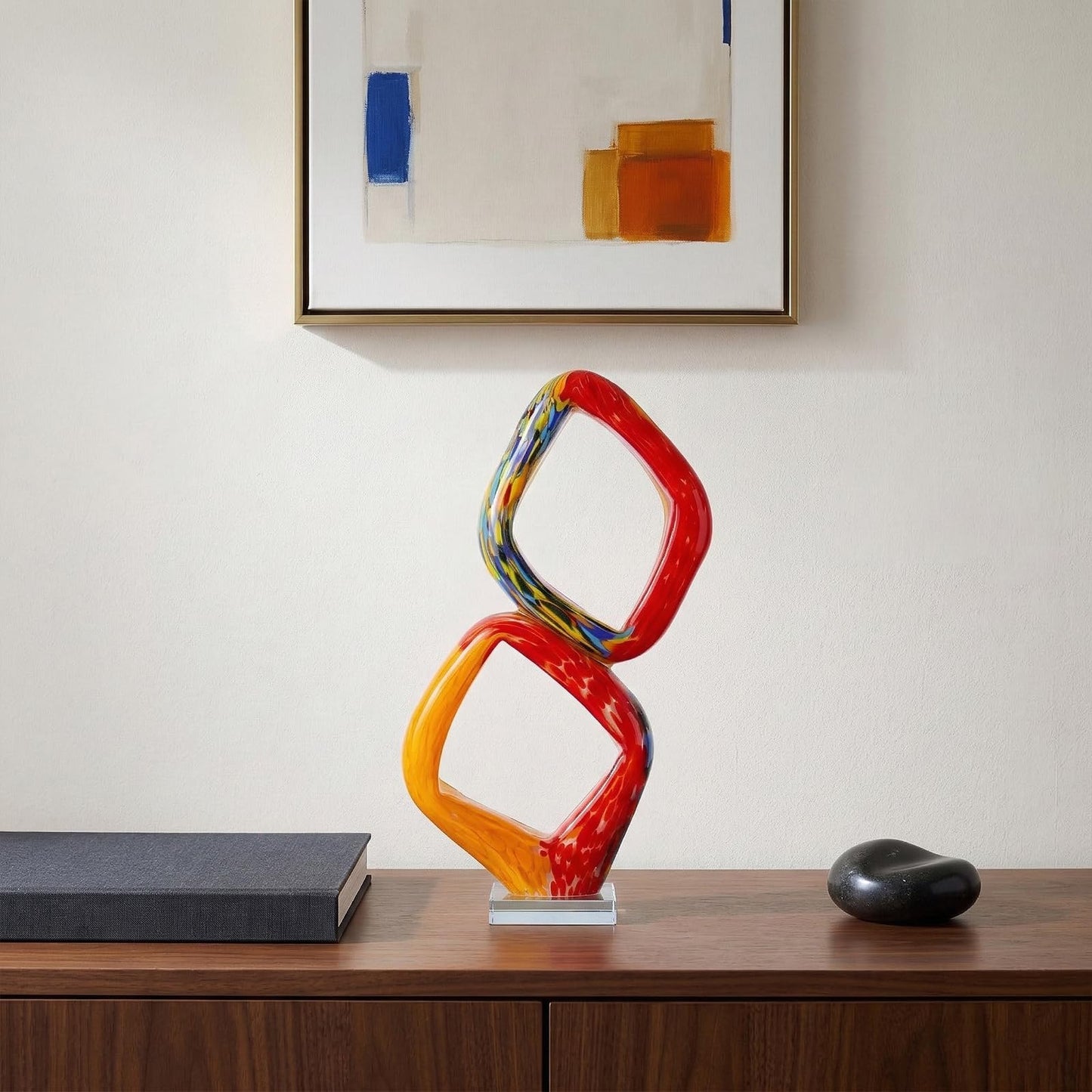 LCCCK 17.7in Tall Abstract Orange Glass Sculpture Large Hand Blown Glass Figurine Handblown Statue for Home Decor Living Room Shelf Mantel Tabletop Display Modern Art Accent Piece