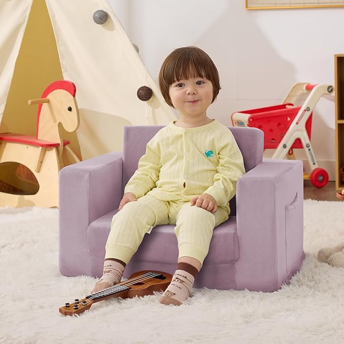 Kids Couch, 2-in-1 Toddler Chair Comfy 1-3 Years, Convertible Kids Chair