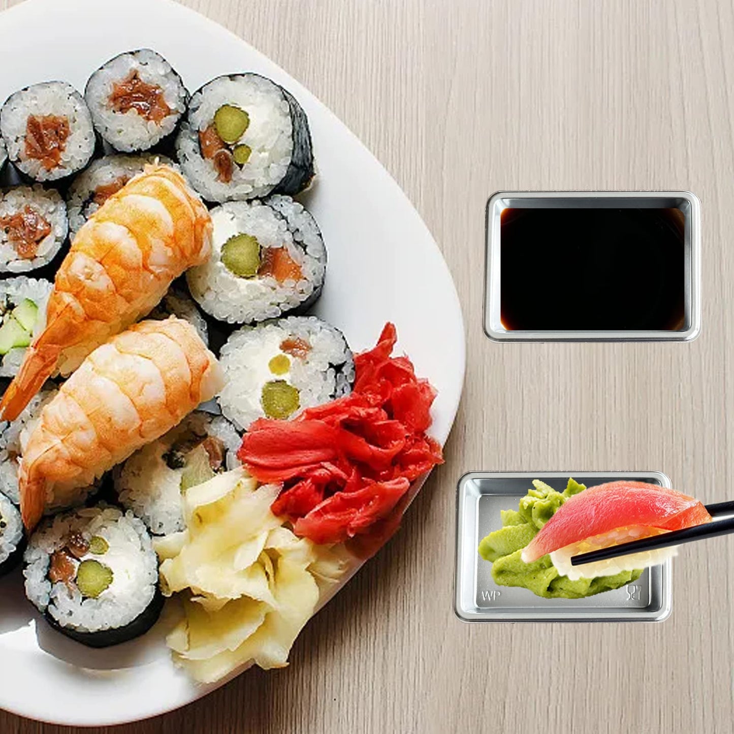 Xanadued 100 Pcs Plastic Disposable Sauce Dishes, Dipping Soy Sauce Seasoning Plate Bowls, Mini Condiment Appetizer Tray for Sushi Soy Mustard Vinegar Ketchup BBQ,Silver Rectangle