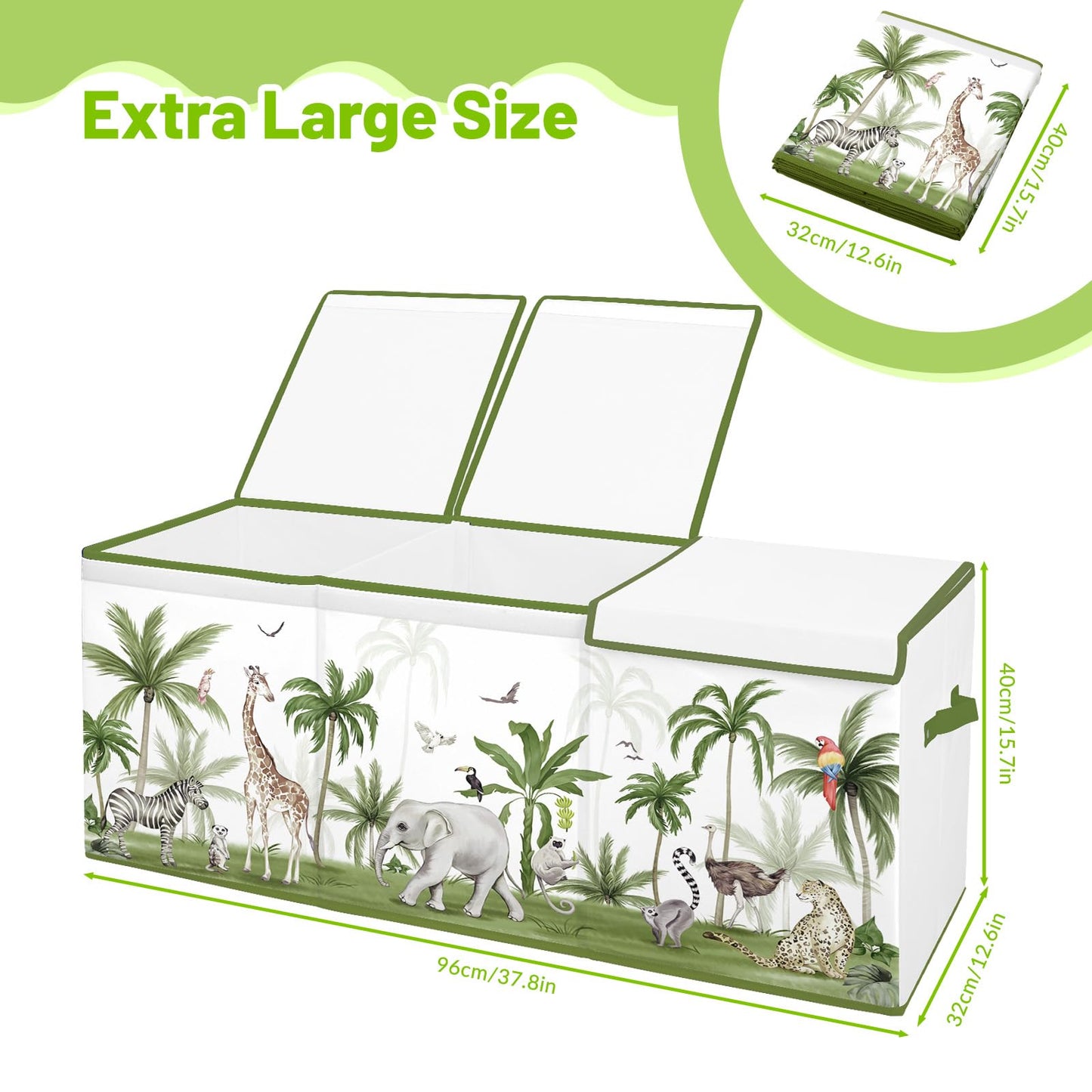 Toy Storage Bin with Lids,Extra Large Toy Box Chest with Handles for Kids Boys Girls,Collapsible Storage Organizer Box Bin Basket for Bedroom,Playroom, Nursery,37.8"x12.6" x15.7",Forest animals