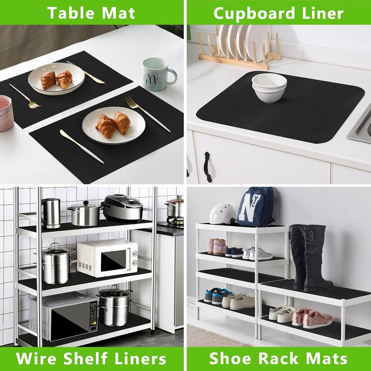 WochiTV Shelf Liner for Cabinets, Drawer 11.8 Inch x 4.9 Feet, Non Adhesive EVA Plastic Waterproof Protectors Mats for Kitchen, Pantry, Bathroom Closet, Cupboard, Black