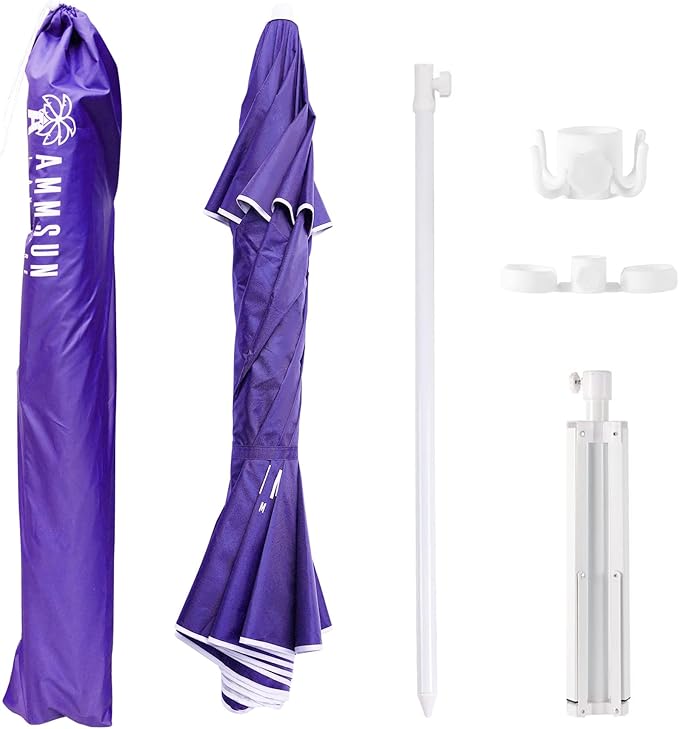 AMMSUN Shade Umbrella, Premium Portable Umbrella with Stand, 6.5ft Lightweight Free Standing Canopy for Sporting Games, Adjustable Instant Sun Protection and Easy to Carry, Purple