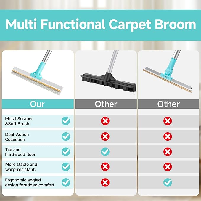 Carpet Rake for Pet Hair Removal Tool, Reusable Pet Hair Remover Broom