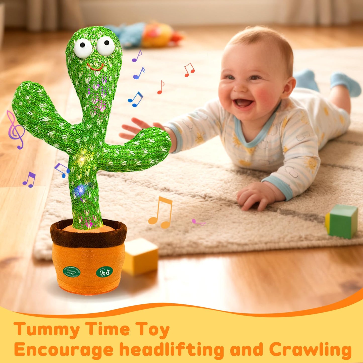 Hunfur Dancing Mimicking Talking Cactus Toy,Funny Gift for Toddler 1 2 3 Year Old Boy Girl,Singing Record Repeat What You Say Light Up Baby Infant Toys 6-12 12-18 Months (Volume Adjustment)