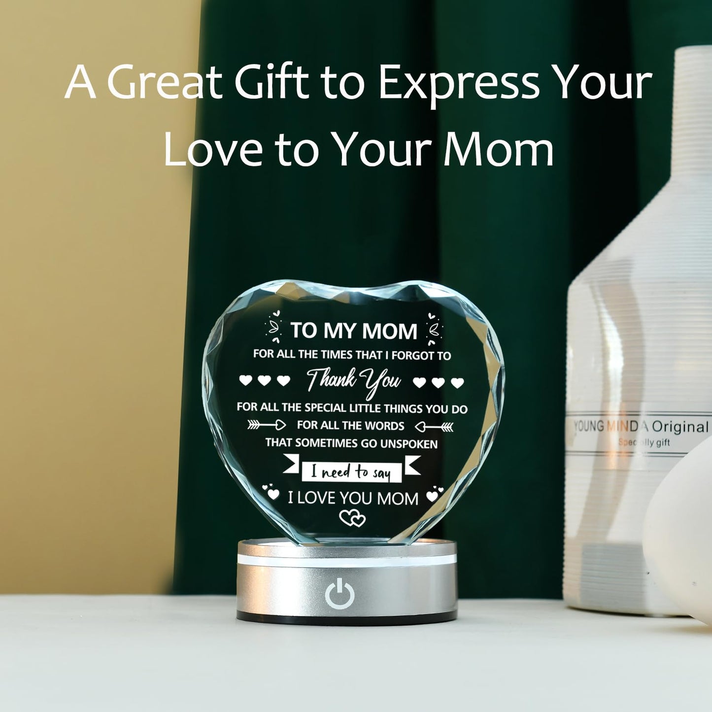IFOLAINA Mom Birthday Gifts from Daughter Son to My Mom Crystal Heart Keepsake Gifts for Christmas Mother's Day Thanksgiving Day Engraved Mother Quote