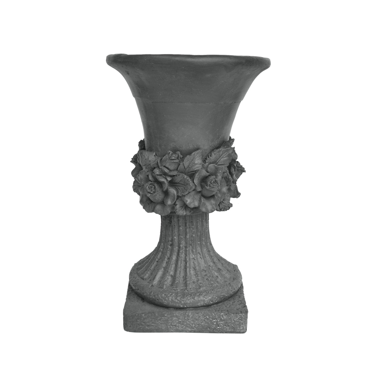 Christopher Knight Home Jorine Light Concrete Planter, Patio Planter, Mid-Centry Gadern Urn, Large Garden Pot, Floral Relif Design, Flower Urn with Drainage Hole for Backyard Home, Antique Gray