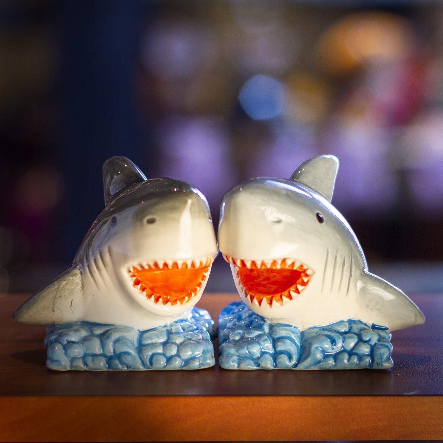 Pacific Giftware Sharks on the Sea Salt and Pepper Shakers Set Ceramic Ocean-Themed Tabletop Seasoning Set Fun Coastal Marine Life Kitchen Decor 2.5"H