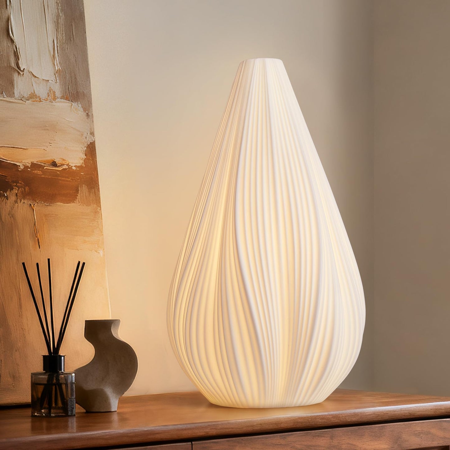 RONDURE 12.5" Modern Ceramic Table Lamp, Fully Dimmable Bedside Lamp for Bedroom Living Room Nightstand, White Translucent Ceramic Shade, Warm Ambient Decorative Corded Lighting, Bulb Included