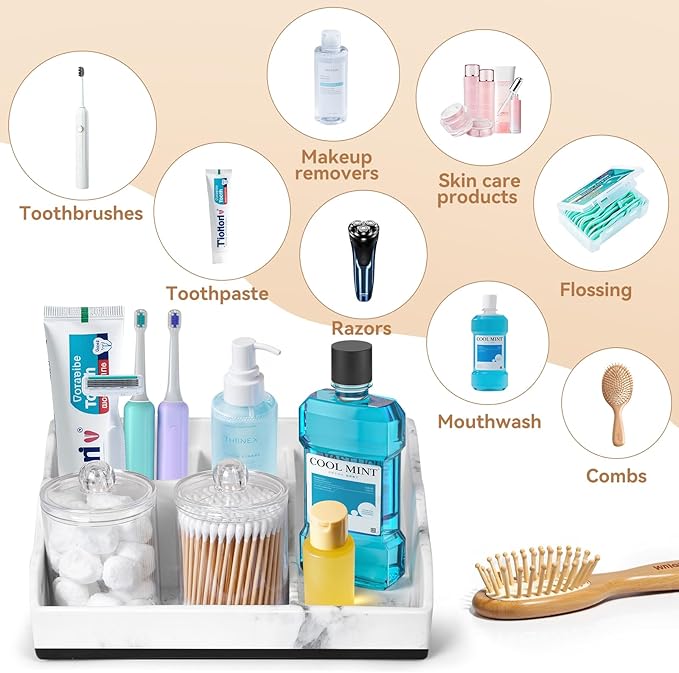 Marble Bathroom Countertop Organizer, Toothbrush Holders