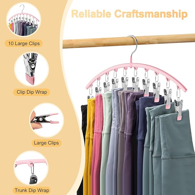 Legging Organizer for Closet, Metal Yoga Pants Hangers 2 Pack w/10 Clips Holds
