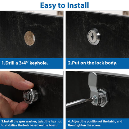 goldenwarm 6 Pack Cam Locks Keyed Alike Cabinet Lock File Locks 1-1/8'' Toolbox Lock with Keys Mailbox Lock, Fits on 1'' Board Thickness, Zinc Alloy with Satin Nickel Finish