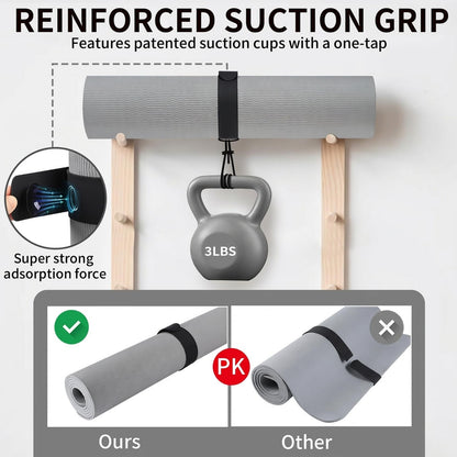 Yoga Mat Strap Slap Band- Extended Silicone Self-Rolling Mat Tie with Suction Cup Grip - Silent Snap Holder & Carrier for Thick Mats, Foam Rollers(25"L x 2"W) (Black)
