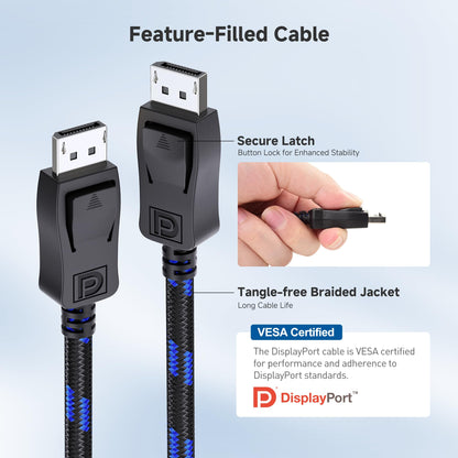 Cable Matters [VESA Certified] 1.8 m Braided DisplayPort Cable 1.4, Support 8K 60Hz, 4K 240Hz (DisplayPort 1.4 Cable) with FreeSync, G-SYNC and HDR for Gaming Monitor, PC, RTX 3080/3090, RX 6800/6900