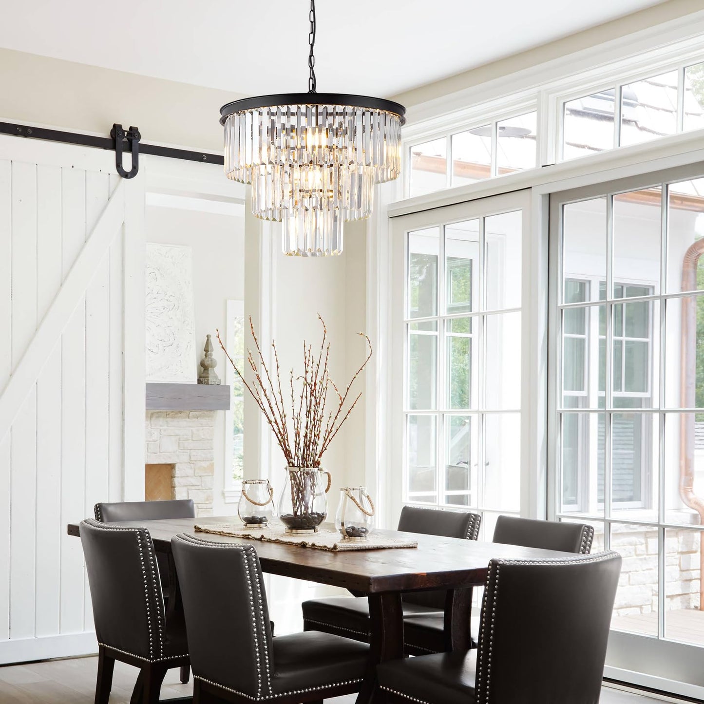 MERINEA Crystal Chandeliers Black Modern Round 20" Chandelier 7 Lights 3-Tier Ceiling Pendant Light Fixture Luxury K9 Crystal Lighting for Living Room Dining Room Bedroom Kitchen Foyer
