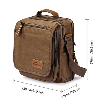 CHEREEKI Canvas Bag, Shoulder Bag Messenger Bag with Multiple Pockets (Hold 10 inch Tablet, Kindle)