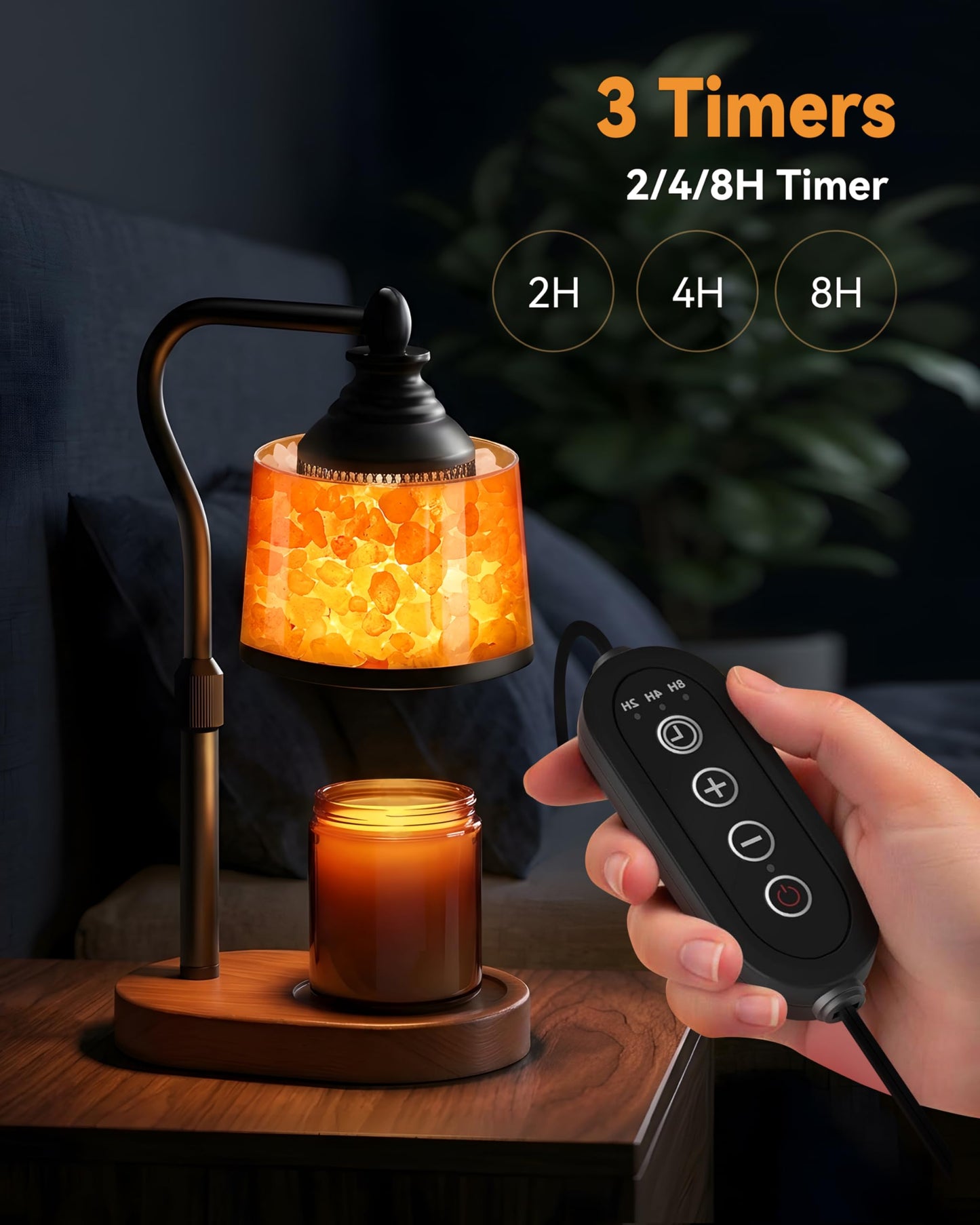 CaHomet 3-in-1 Candle Warmer Lamp with Timer Dimmable, Himalayan Salt Lamp & Passive Diffuser, Gifts for Women, House Warming Gifts, Wax Melt Warmer for Jar Candles (2 Bulbs)
