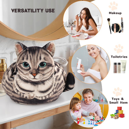 Cat Drawstring Makeup Bag,Flat Lay Make Up Bag,Portable Travel Cosmetic Bag Storage Organiser,Bag for Purse,Cat Gifts for Women/Girls/Cat Lovers