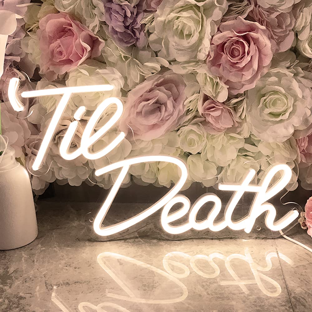 JXIN Til Death Neon Sign for Wall Decor, LED Light Signs for Wedding Engagement Birthday Anniversary Proposal Party Bedroom Office, Wedding Gifts for Loved Ones, 16"x9" Warm White