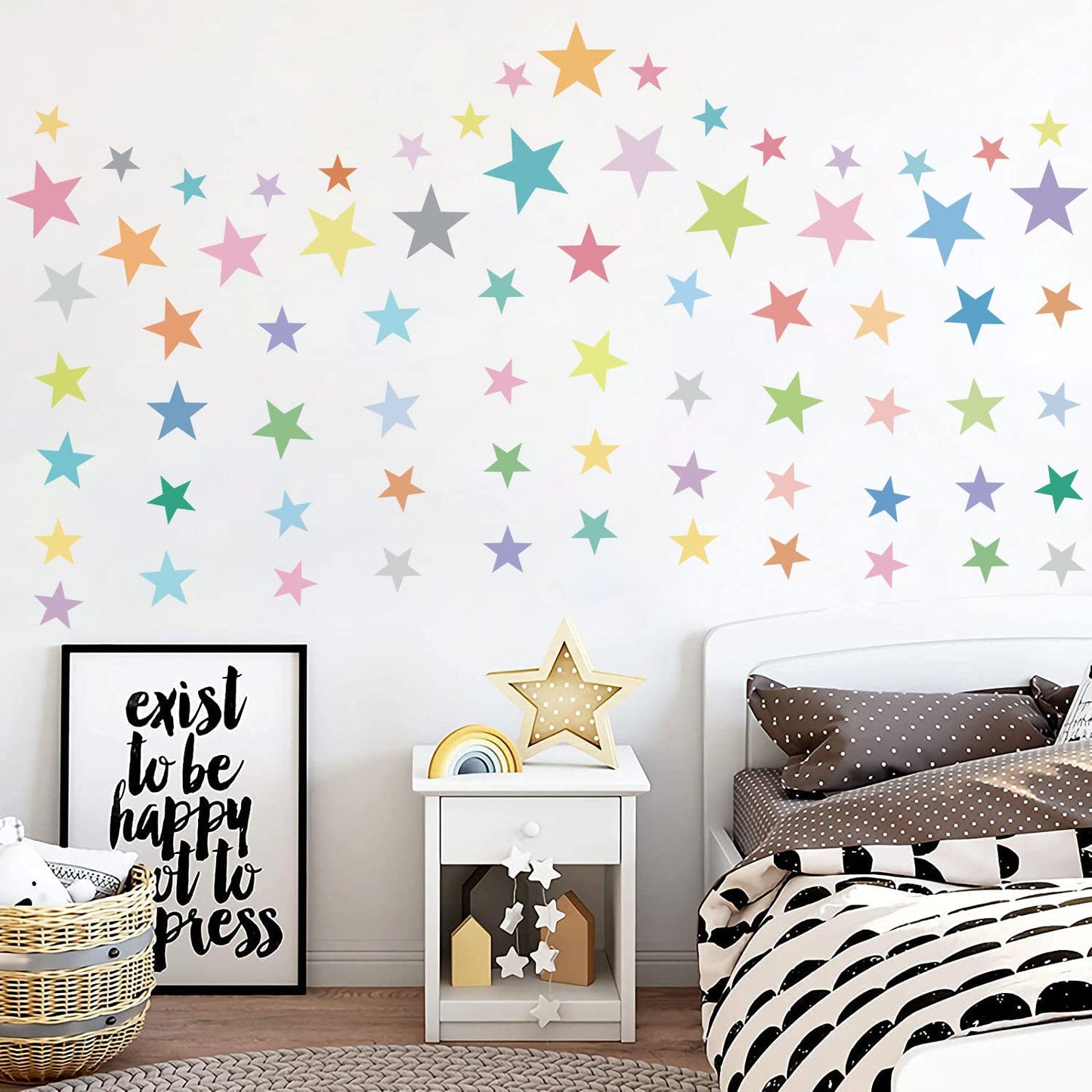 Supzone 165Pcs Colorful Boho Star Wall Decals Rainbow Colors DIY Vinyl Wall Art Sticker for Kids Baby Nursery Bedroom Playroom Kindergarten