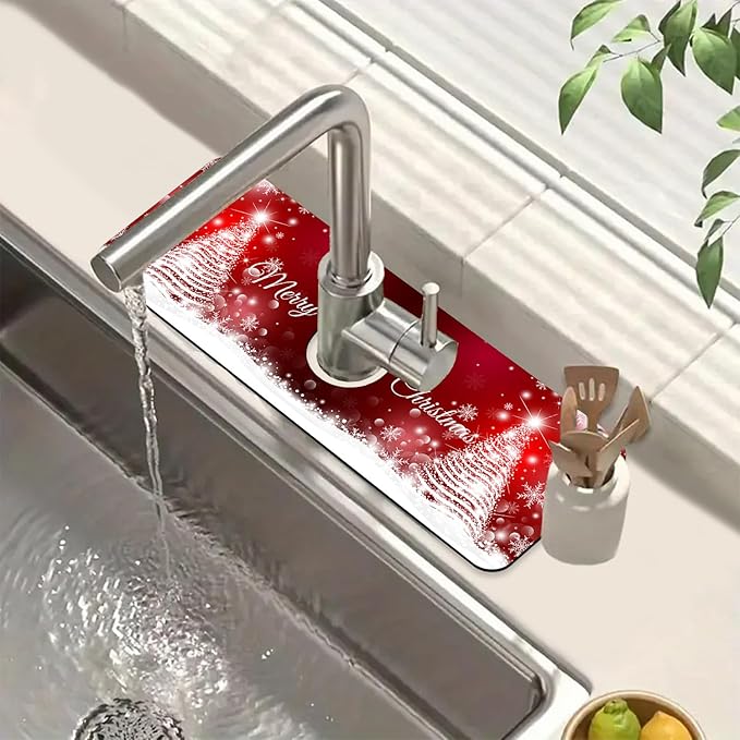Christmas Merry Xmas Sink Faucet Absorbing Mat Santa Claus Super Absorbent Fast