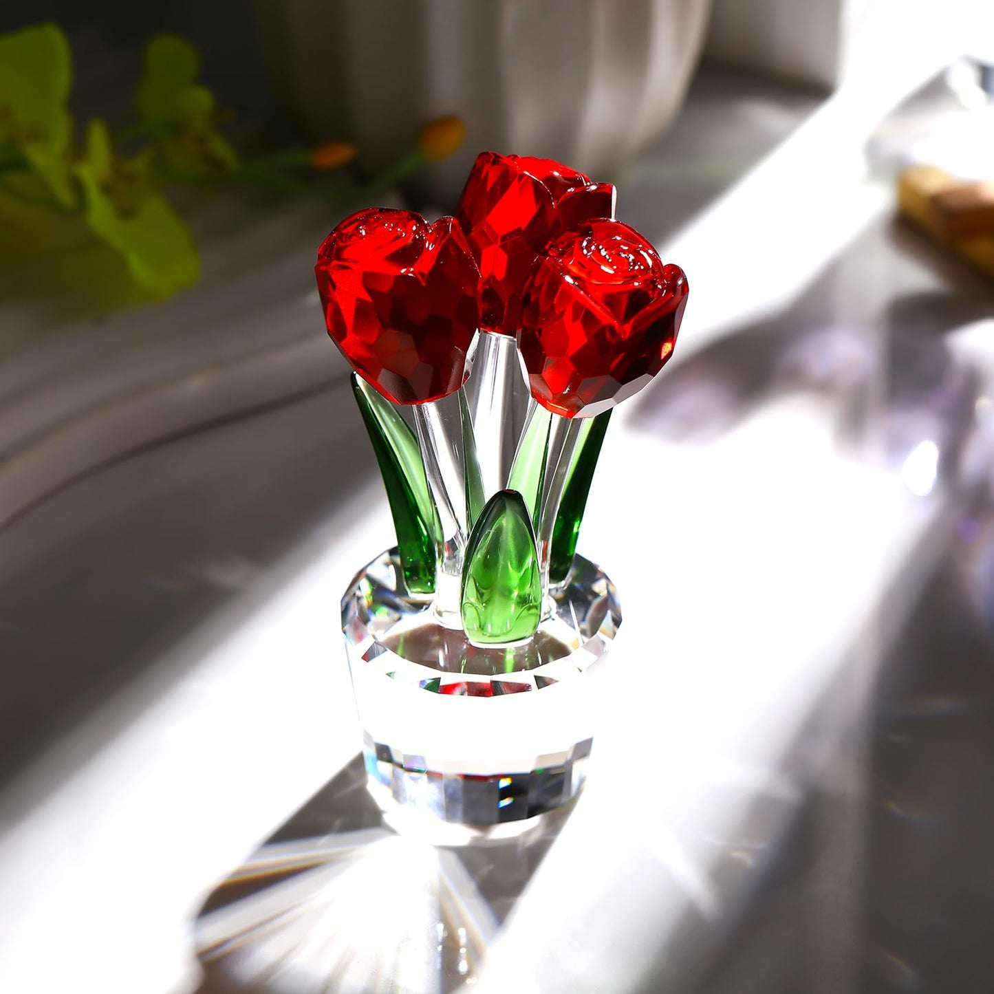 Ornalrist Handmade Crystal Rose Flower Figurines Red Glass Rose Gifts for Women Her Wife Girlfriend Mom on Valentine's Day Anniversary Mother's Day Birthday Wedding Home Decor