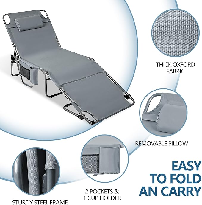 Tanning Chair with Face Hole, Adjustable Folding Chaise Lounge Chairs