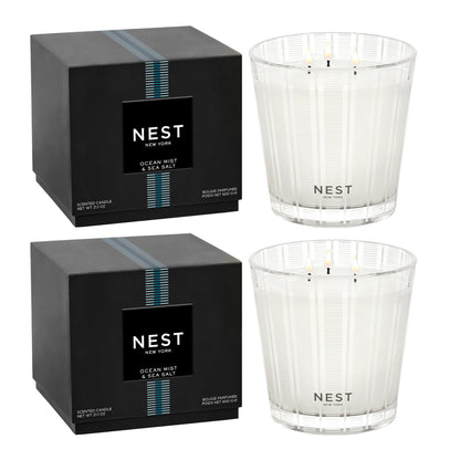 NEST New York Scented 3-Wick Candle, Ocean Mist & Sea Salt - 21.2 oz, Pack of 2 - Up to 100-Hour Burn Time - Reusable Glass Vessel
