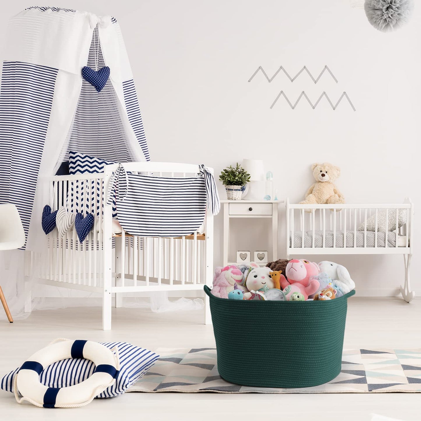 Maliton Woven Rope Basket for Blankets, Extra Large Storage, Green Laundry Hamper, Baby and Pet Toy Storage, Big Towel Basket, 22" x 22" x 14" Blanket Holder, Cotton Rope Bin