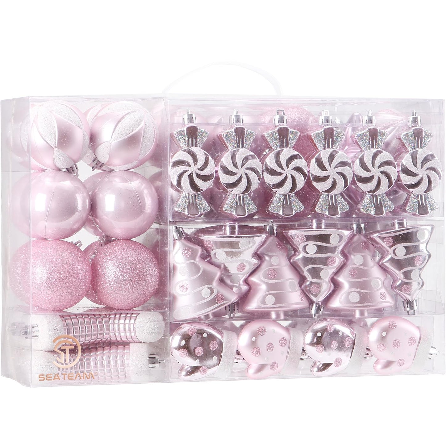 Sea Team 77-Pack Assorted Shatterproof Christmas Balls Christmas Ornaments Set Decorative Baubles Pendants with Reusable Hand-held Gift Package for Xmas Tree (Pink)