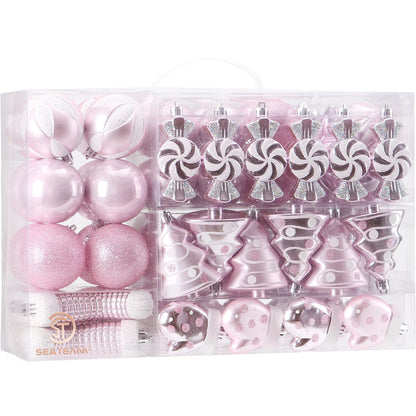 Sea Team 77-Pack Assorted Shatterproof Christmas Balls Christmas Ornaments Set Decorative Baubles Pendants with Reusable Hand-held Gift Package for Xmas Tree (Pink)