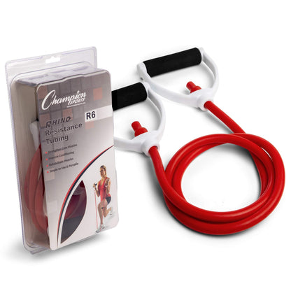 Champion Sports Resistance Tube Bands for Men and Women, Durable Stretch Fitness Band for Strength Training, Stretching, Rehabilitation - Premium Home Workout Equipment - 60 Lbs Resistance Tubing-Red