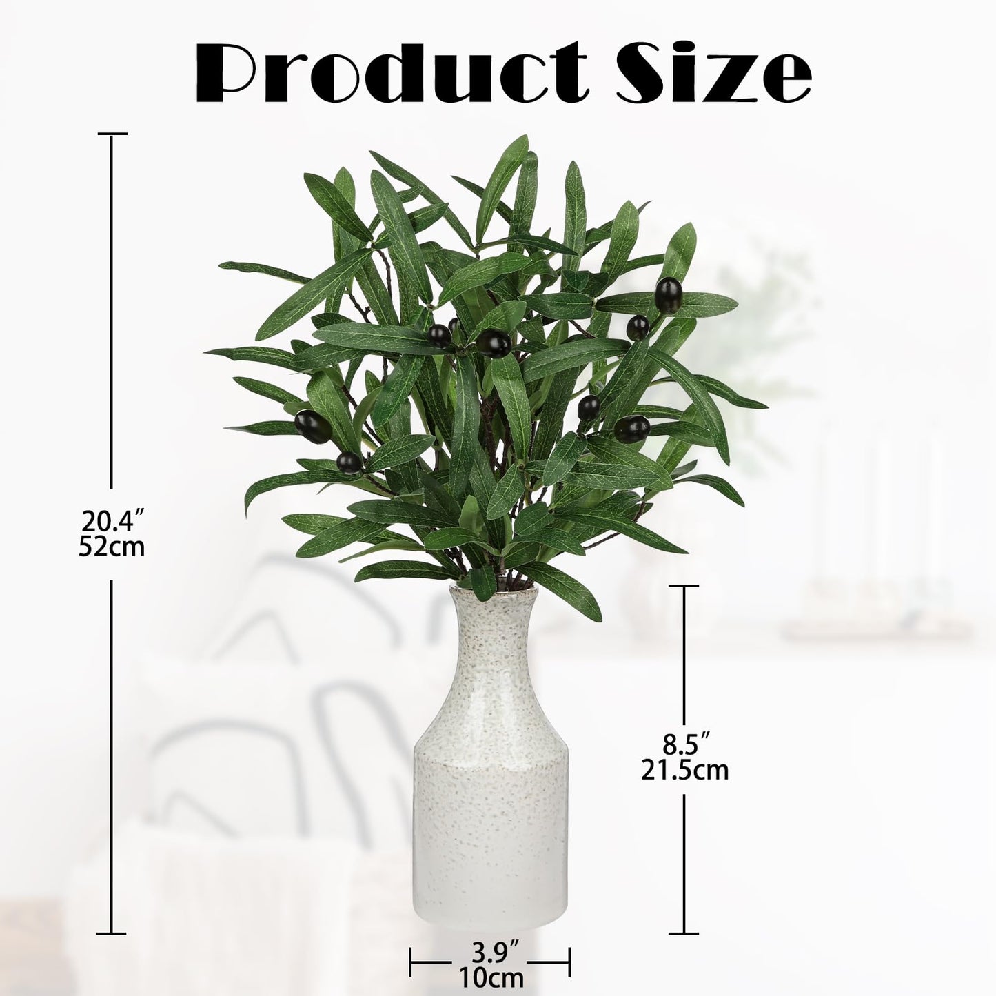 Briful Fake Olive Branches in Rustic Metal Vase 20.4'' Faux Olive Greenery Stems Artificial Potted Plant for Farmhouse Home Living Room Bathroom Kitchen Table Centerpiece Decor