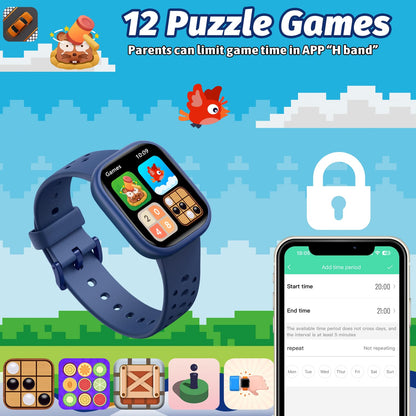 Heroange Kids Smart Watch for Girls Boys,IP68 Waterproof Kids Fitness Tracker Watch with 1.83" Face,Heart Rate Sleep Monitor,19 Sport Modes,Puzzle Games with APP,Great Gifts for Teens 6+ (Blue)