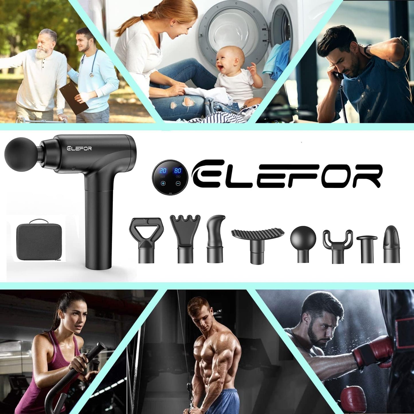Massage Gun Deep Tissue,Percussion Back Massager Gun for Athletes Muscle Massage Gun for Pain Relief with 8 Massage Heads & 20 Speeds (Matte Black)