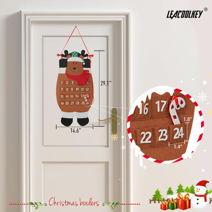 Christmas DIY Advent Calendar Felt Advent Calendar with Pockets Hanging Reusable Countdown Calendar for Kids Christmas Decorations Gifts (Brown elk)