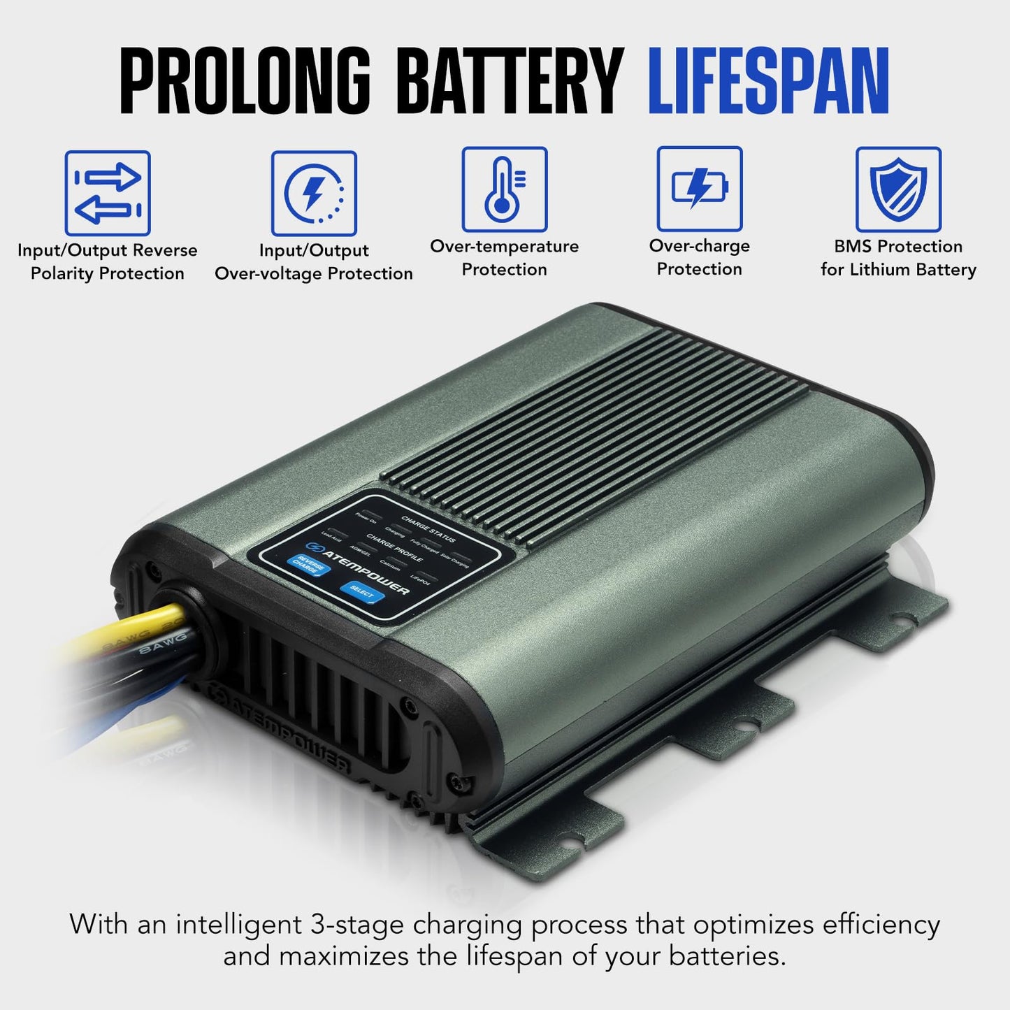 ATEM POWER 25A 12V DC to DC Battery Charger with Anderson Plug Reverse Charge MPPT for AGM, Gel, Calcium, Lead Acid, LiFePO4 Batteries of 4WDs, RVs, Campers, Trailers Multi-Protection On-Board Charger