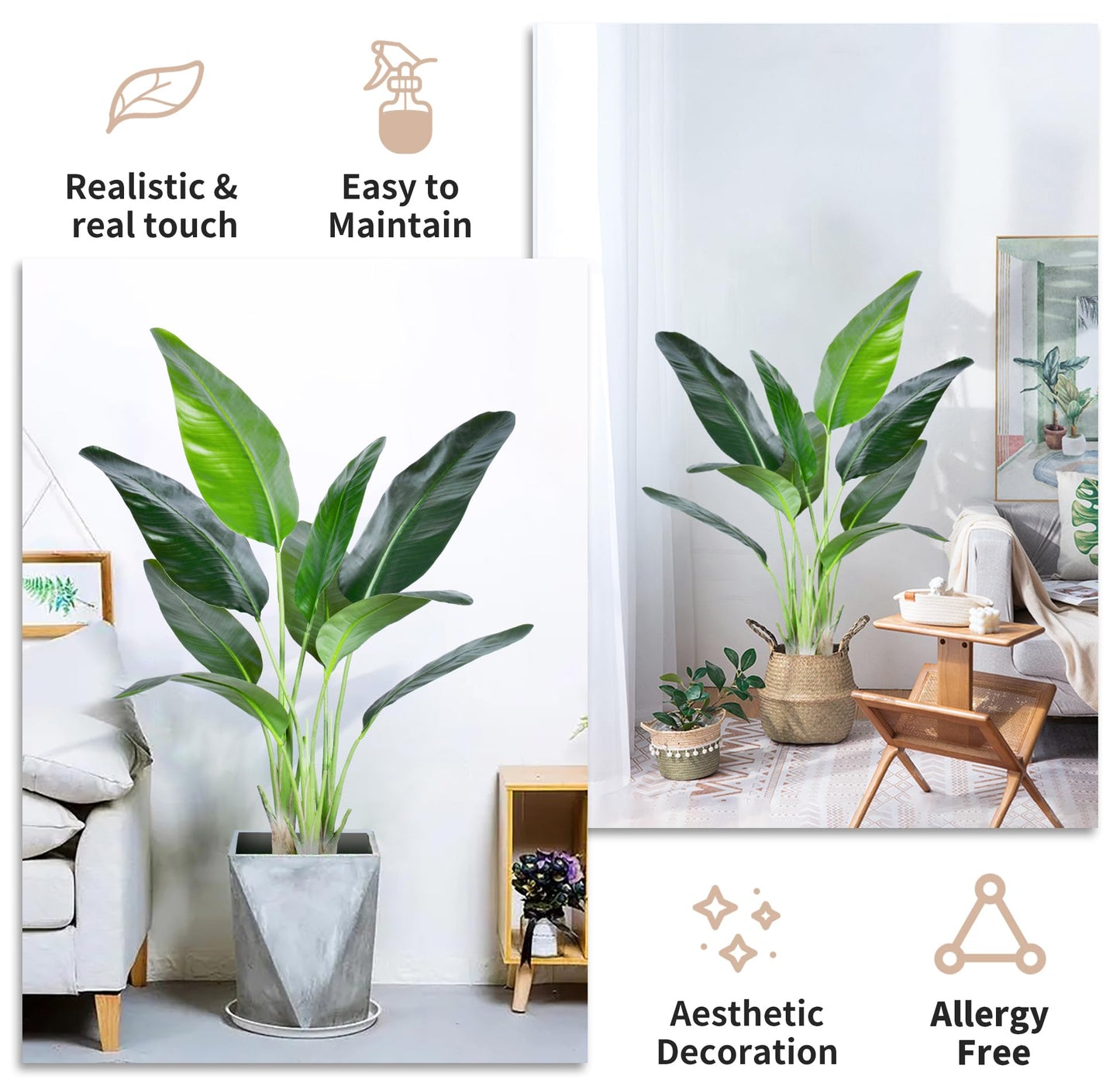 HAIHONG Artificial Bird of Paradise Plant,Faux Palm Tree Potted Plant with Real Touch Leaves,Fake Trees for Home Living Room Office Indoor Outdoor Decor(4FT-1Pack)