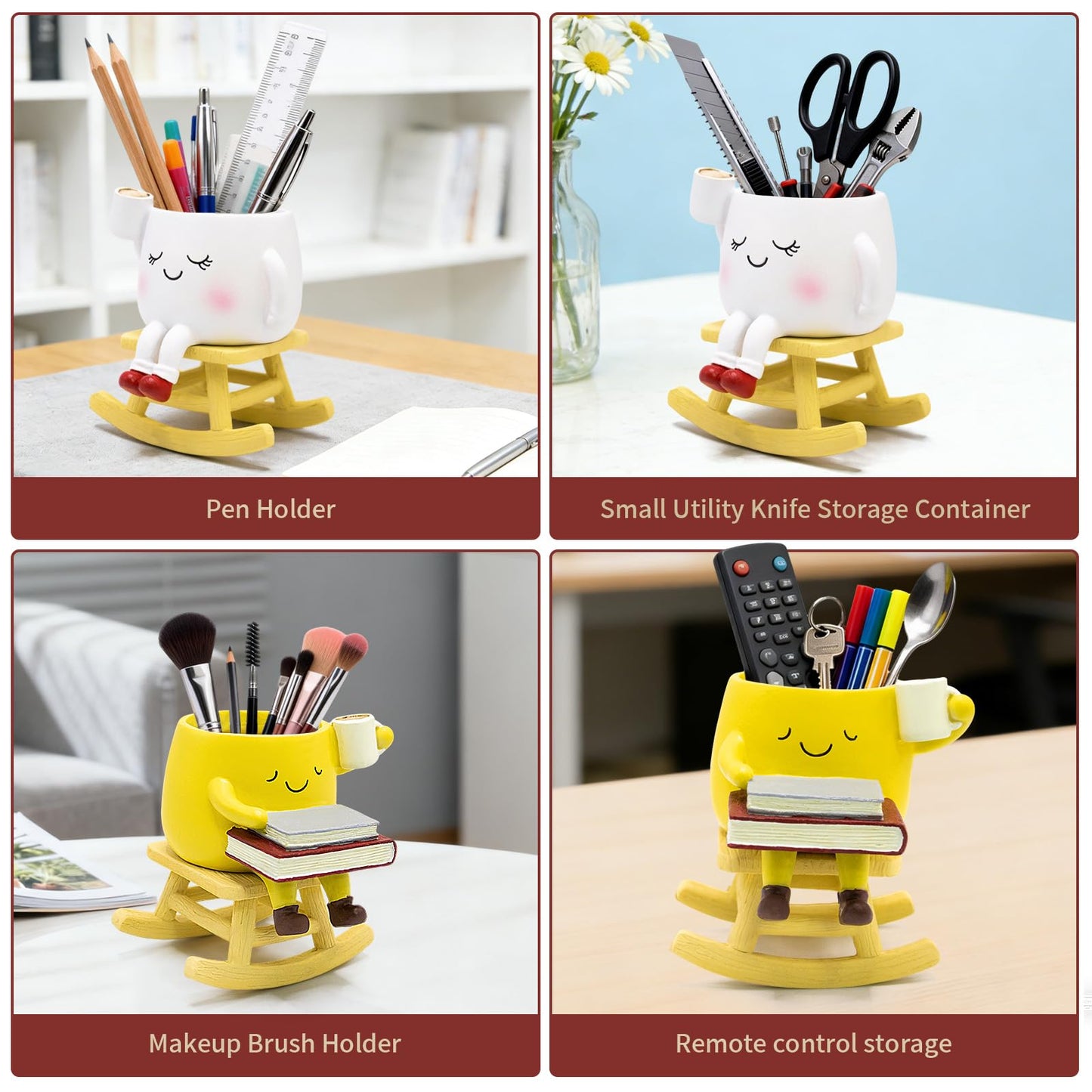YOUOIVIA Rocking Chair Face Planter, Cute Coffee Plant Pots for Indoor Outdoor, Resin Funny Planter with Drainage, Unique Cactus Succulents Flower Pot, Desk Plant Table Top Decor, Home Gifts (Yellow)