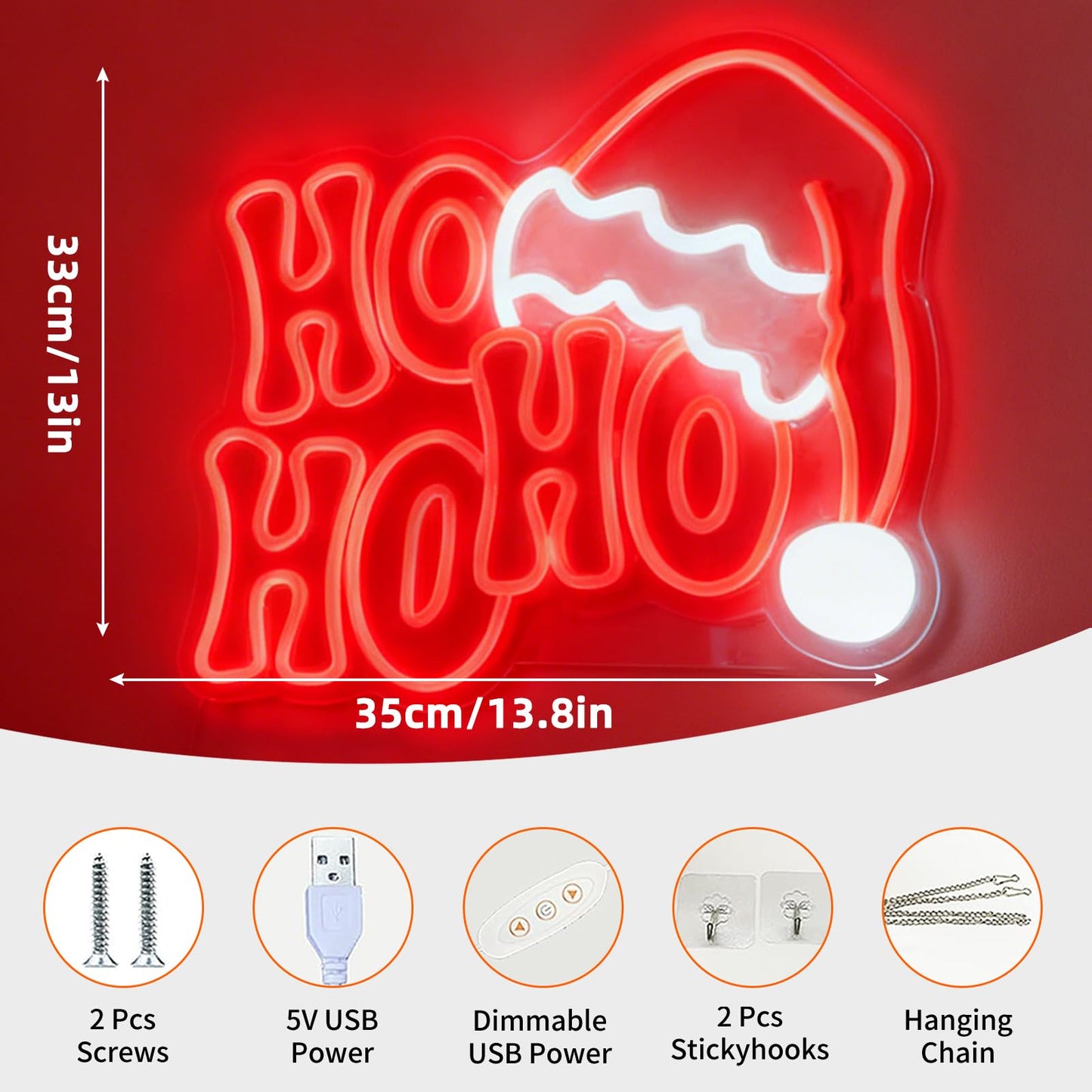 HoHoHo Neon Sign for Wall Decor Light Up Letters Led Sign Night Signs Christmas Party Signs Room Decorations Supplies for Home Bedroom Dorm