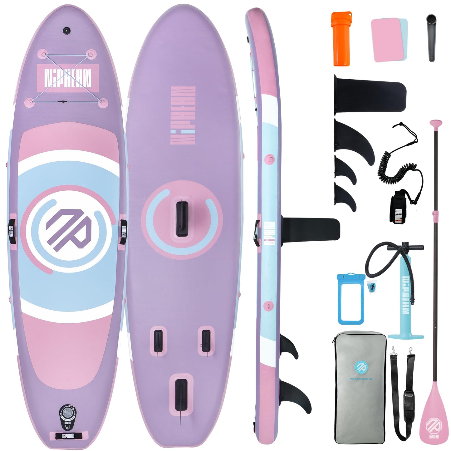 Niphean Inflatable Stand up Paddle Board with StabilTrac Fin, 400LBS Capacity & Wide EVA Inflatable Paddle Boards for Adults & Youth, Lightweight SUP Board for Yoga & Fitness with Easy-Carry Strap