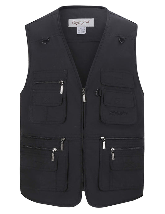 Gihuo Men's Fishing Vest Utility Safari Travel Vest with Pockets Outdoor Work Photo Cargo Fly Summer Vest (Black, X-Large)